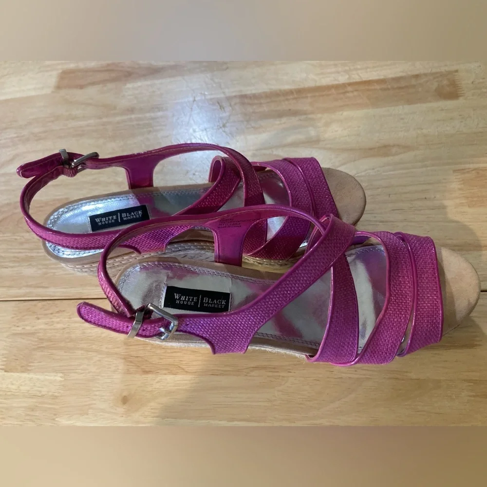 White House Black Market Pink Cork Wedge Sandals